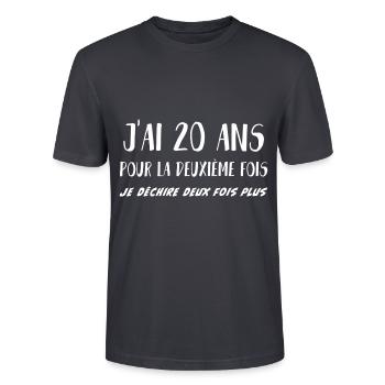 20 ans pour la 2ème fois je déchire 2 fois plus - T-shirt bio CRAFTER Stanley Stella Unisexe - bleu gris foncé - Devant - Alina (178cm) & Michal (187cm)