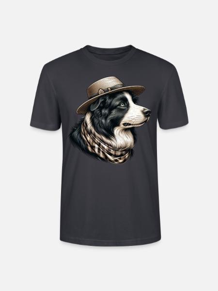 Border Collie mit Strohhut - Stanley/Stella Unisex Bio-T-Shirt CRAFTER - Dunkles Graublau