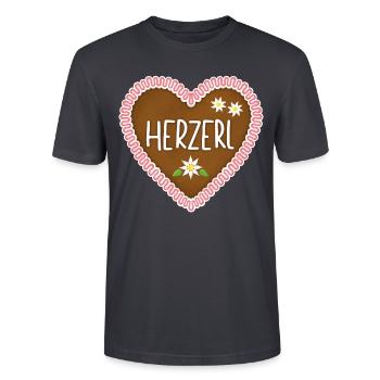 Herzerl Lebkuchenherz - Stanley/Stella Unisex Bio-T-Shirt CRAFTER - Dunkles Graublau - Vorne - Alina (178cm) & Michal (187cm)