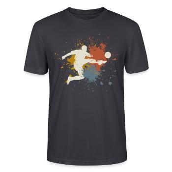 Retro Fußball - Stanley/Stella Unisex Bio-T-Shirt CRAFTER - Dunkles Graublau - Vorne - Alina (178cm) & Michal (187cm)