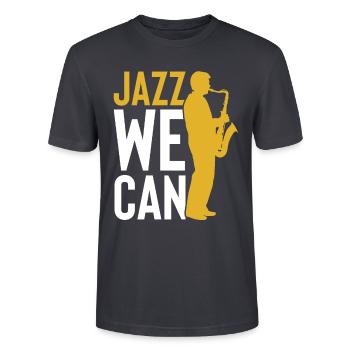 jazz we can - Stanley/Stella Unisex Bio-T-Shirt CRAFTER - Dunkles Graublau - Vorne - Alina (178cm) & Michal (187cm)
