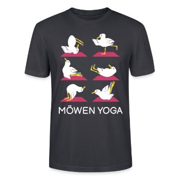 Möven Yoga Meditation Möve Yogatraining - Stanley/Stella Unisex Bio-T-Shirt CRAFTER - Dunkles Graublau - Vorne - Alina (178cm) & Michal (187cm)