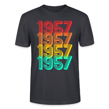 1957 geboren Jahrgang 1957 Geschenk Geburtstag - Stanley/Stella Unisex Bio-T-Shirt CRAFTER - Dunkles Graublau - Vorne - Alina (178cm) & Michal (187cm)