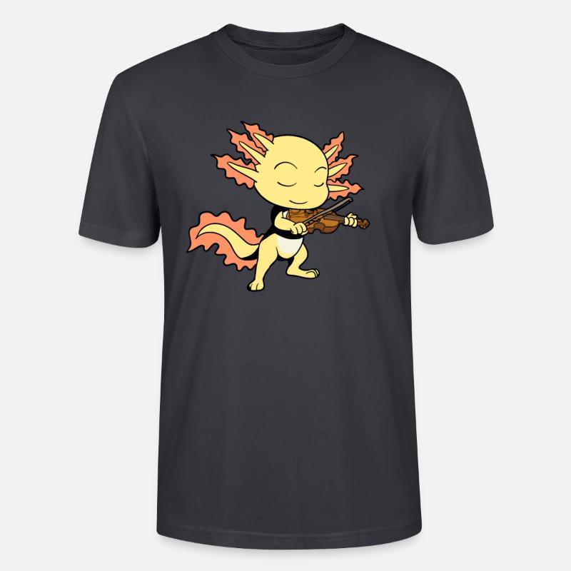 Comic Axolotl joue du violon - T-shirt bio CRAFTER Stanley Stella Unisexe - bleu gris foncé