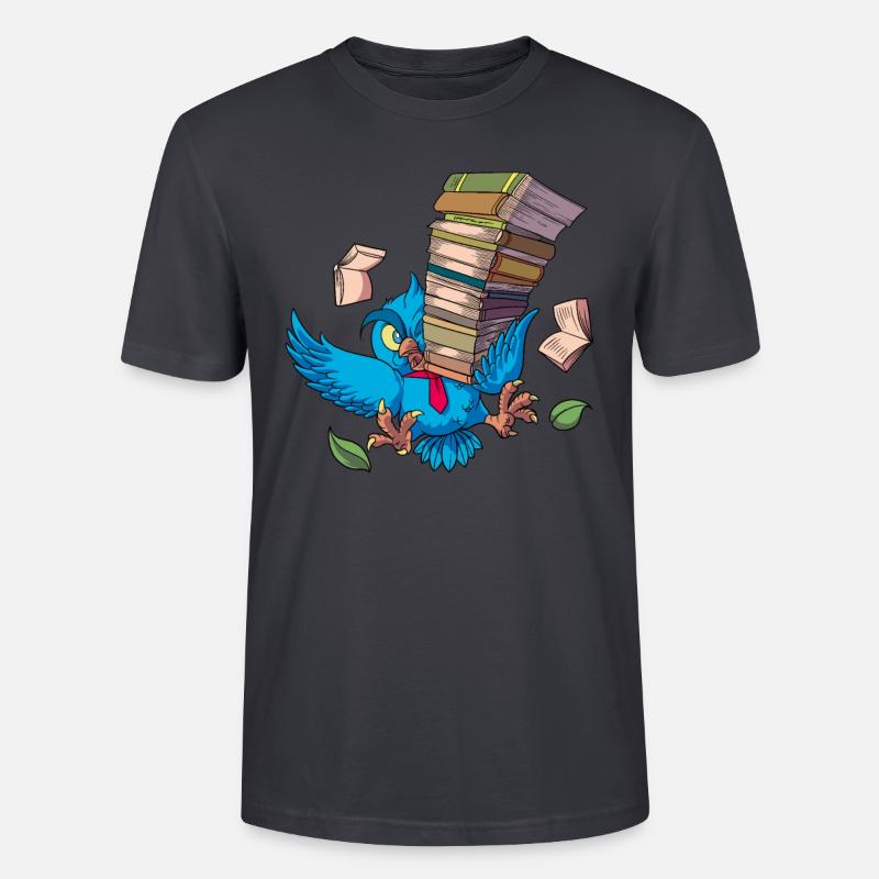 Cartoon Eule mit Bücherstapel - Büchereule - Stanley/Stella Unisex Bio-T-Shirt CRAFTER - Dunkles Graublau