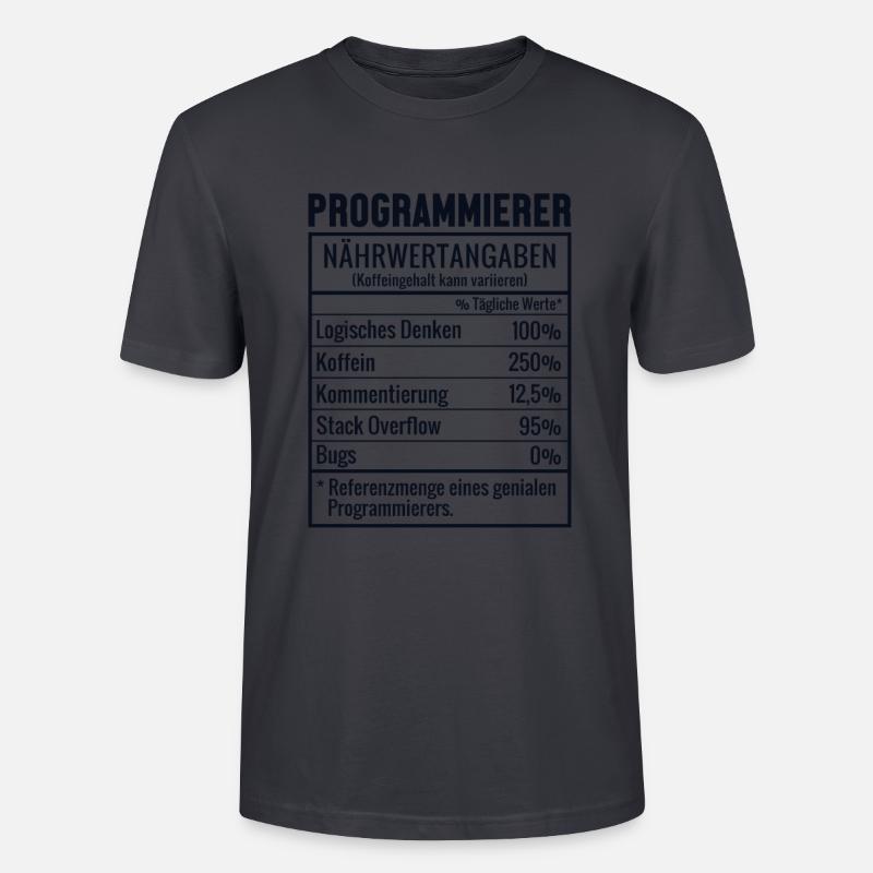 Programmierer Nährwertangaben Developer Coder - Stanley/Stella Unisex Bio-T-Shirt CRAFTER - Dunkles Graublau