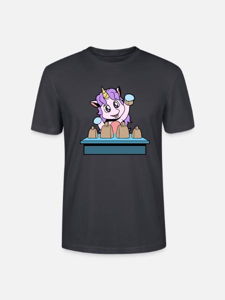 Comic Einhorn spielt Kuhglocken - Stanley/Stella Unisex Bio-T-Shirt CRAFTER - Dunkles Graublau