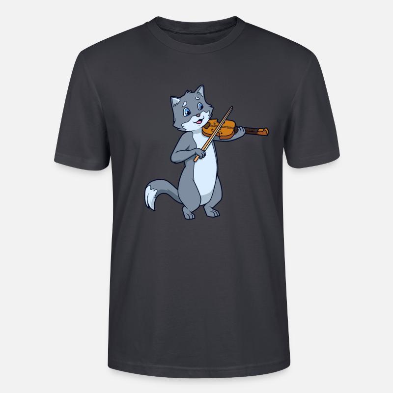 Comic Cat joue du violon - T-shirt bio CRAFTER Stanley Stella Unisexe - bleu gris foncé