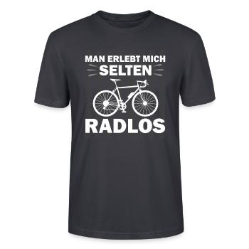 Man Erlebt Mich Selten Radlos - Stanley/Stella Unisex Bio-T-Shirt CRAFTER - Dunkles Graublau - Vorne - Alina (178cm) & Michal (187cm)