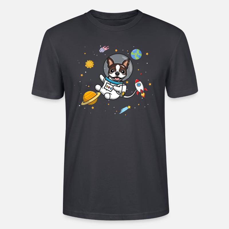 Brauner Boston Terrier - Stanley/Stella Unisex Bio-T-Shirt CRAFTER - Dunkles Graublau