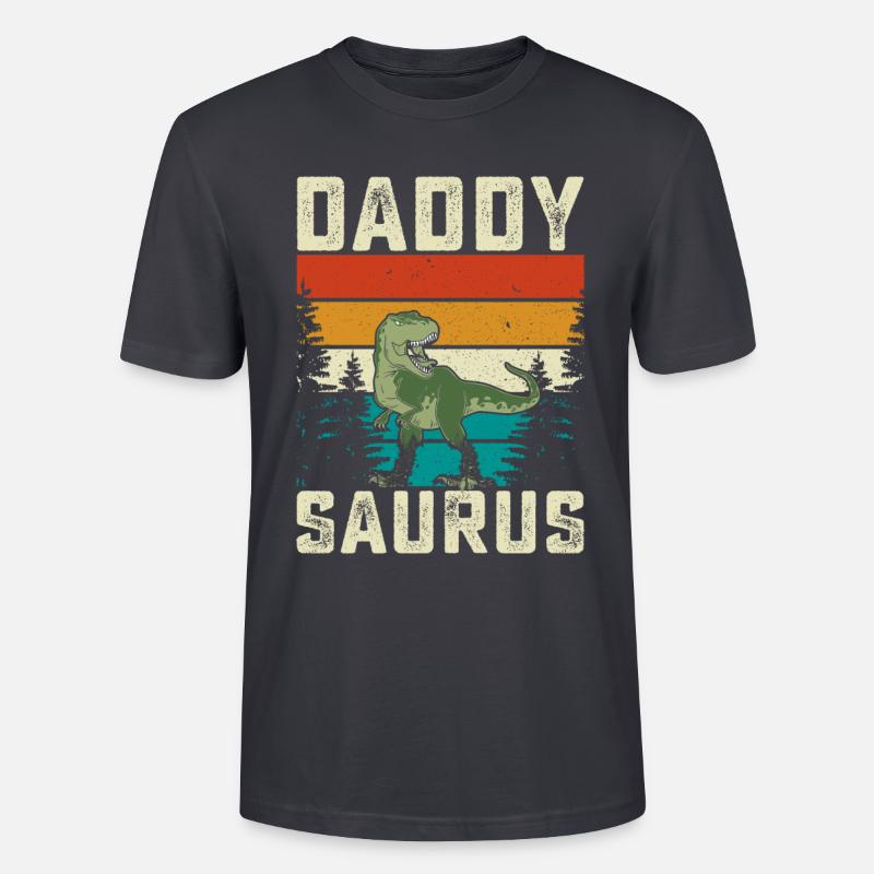 Daddy Saurus Regenbogen Hintergrund Dino - Stanley/Stella Unisex Bio-T-Shirt CRAFTER - Dunkles Graublau