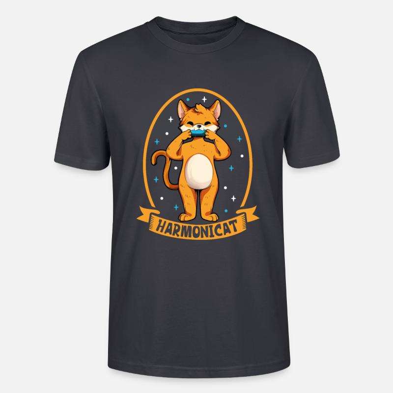 Harmonicat - Chat avec harmonica - T-shirt bio CRAFTER Stanley Stella Unisexe - bleu gris foncé