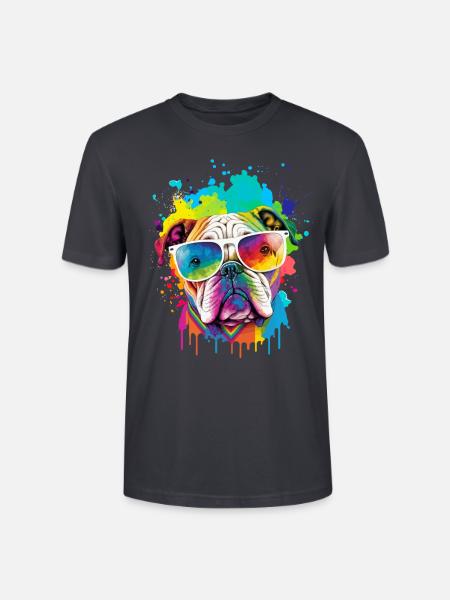 Farbenfroher Bulldoggenkopf - Stanley/Stella Unisex Bio-T-Shirt CRAFTER - Dunkles Graublau
