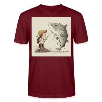 Kleiner Junge angelt Geschenk - Stanley/Stella Unisex Bio-T-Shirt CRAFTER - Burgunderrot - Vorne - Alina (178cm) & Michal (187cm)