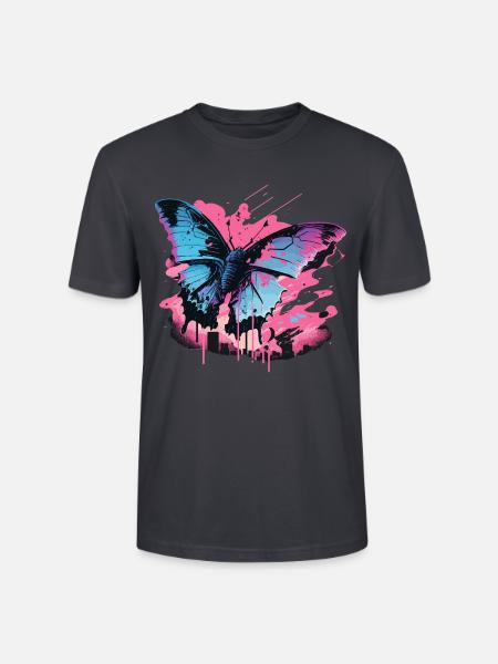 Lovely Vaporwave Butterfly - Stanley/Stella CRAFTER Unisex Organic T-Shirt - India Ink Grey