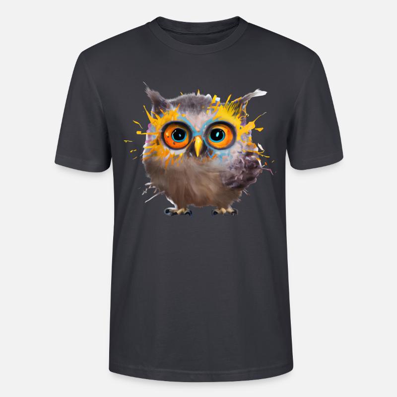 Farbenfrohe Eulen-Illustration - Stanley/Stella Unisex Bio-T-Shirt CRAFTER - Dunkles Graublau