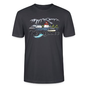 Königssee Halbinsel Hirschau St. Bartholomä - Stanley/Stella Unisex Bio-T-Shirt CRAFTER - Dunkles Graublau - Vorne - Alina (178cm) & Michal (187cm)