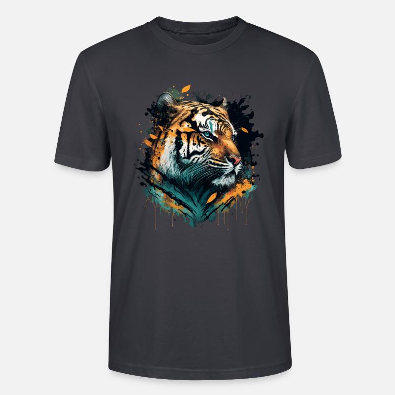 Tiger mit fallenden Blättern - Stanley/Stella Unisex Bio-T-Shirt CRAFTER - Dunkles Graublau