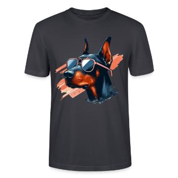 Doberman The Bodyguard - Stanley/Stella CRAFTER Unisex Organic T-Shirt - India Ink Grey - Front - Alina (178cm) & Michal (187cm)