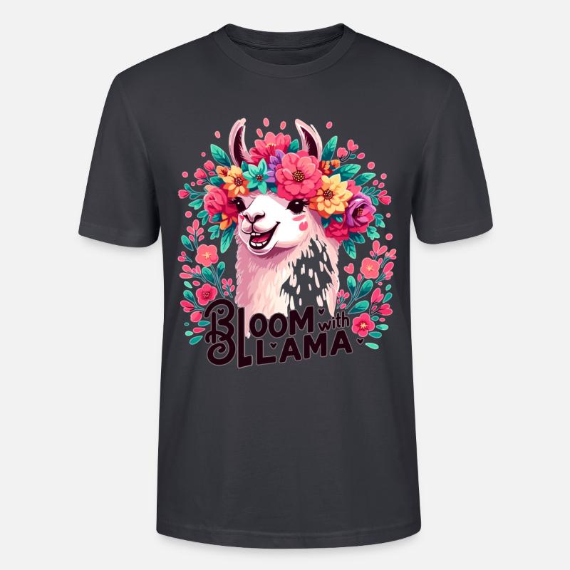 Lama avec couronne de fleurs - T-shirt bio CRAFTER Stanley Stella Unisexe - bleu gris foncé