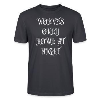 WOLVES ONLY HOWL AT NIGHT | T-Shirt - Stanley/Stella Unisex Bio-T-Shirt CRAFTER - Dunkles Graublau - Vorne - Alina (178cm) & Michal (187cm)