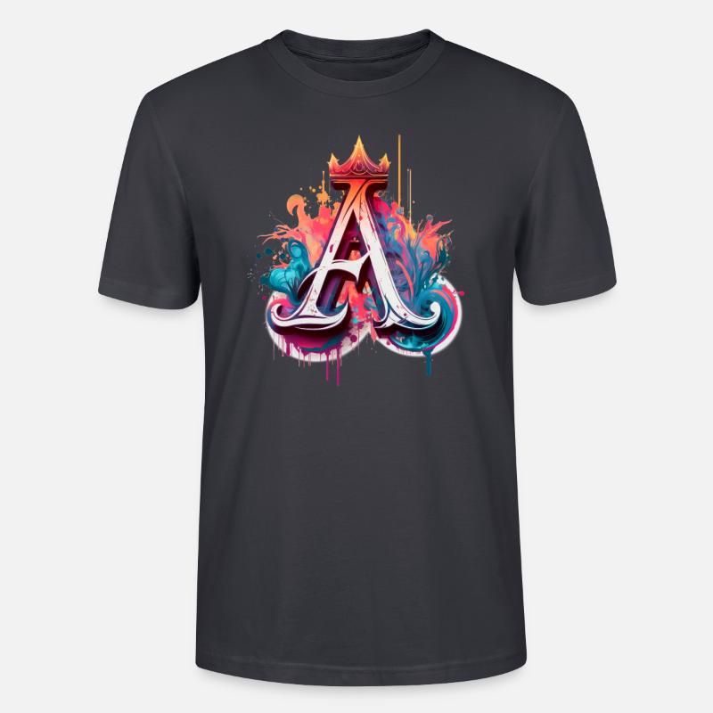 Graffiti Buchstabe A bunt mit Krone - Stanley/Stella Unisex Bio-T-Shirt CRAFTER - Dunkles Graublau