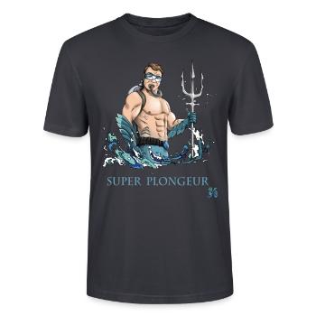 superhéro plongée sous marine : SUPER PLONGEUR - T-shirt bio CRAFTER Stanley Stella Unisexe - bleu gris foncé - Devant - Alina (178cm) & Michal (187cm)