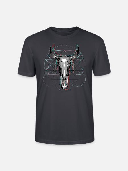 Geometrical Glitch, Totenkopf, Glitch effekt - Stanley/Stella Unisex Bio-T-Shirt CRAFTER - Dunkles Graublau
