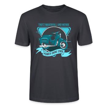 Ostalgie Schwalbe Simson Suhl - trotz mauerfall - Stanley/Stella Unisex Bio-T-Shirt CRAFTER - Dunkles Graublau - Vorne - Alina (178cm) & Michal (187cm)