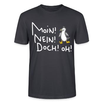 Lustige Moin Möwe - Stanley/Stella Unisex Bio-T-Shirt CRAFTER - Dunkles Graublau - Vorne - Alina (178cm) & Michal (187cm)