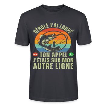 J' étais sur mon autre ligne humour pêche cadeau - T-shirt bio CRAFTER Stanley Stella Unisexe - bleu gris foncé - Devant - Alina (178cm) & Michal (187cm)