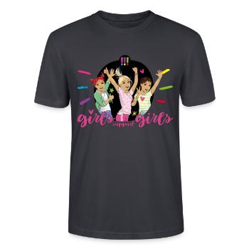 Die Drei !!! Girls Support Girls - Stanley/Stella Unisex Bio-T-Shirt CRAFTER - Dunkles Graublau - Vorne - Alina (178cm) & Michal (187cm)
