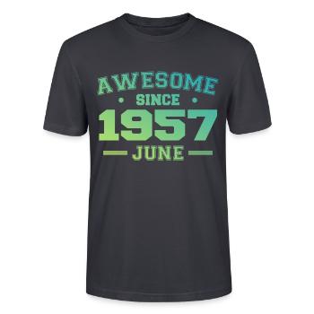 Juni 1957 Geburtstagsjahr 1957 Juni Geschenk 1957 - Stanley/Stella Unisex Bio-T-Shirt CRAFTER - Dunkles Graublau - Vorne - Alina (178cm) & Michal (187cm)