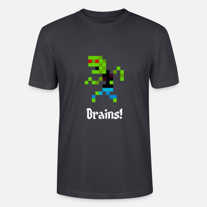 Zombie 8 bits (Brains!) - T-shirt bio CRAFTER Stanley Stella Unisexe - bleu gris foncé