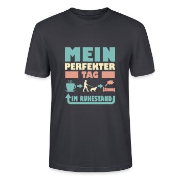 Rente Ruhestand Hund Gassi Geschenk für Rentner - Stanley/Stella Unisex Bio-T-Shirt CRAFTER - Dunkles Graublau - Vorne - Alina (178cm) & Michal (187cm)