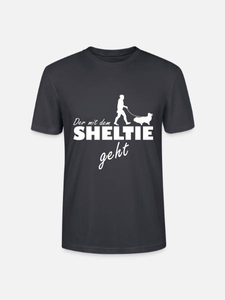 Shetland Sheepdog Der Mann der mit Sheltie geht - Stanley/Stella Unisex Bio-T-Shirt CRAFTER - Dunkles Graublau