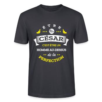 CÉSAR PARFAIT - NOM CÉSAR - T-shirt bio CRAFTER Stanley Stella Unisexe - bleu gris foncé - Devant - Alina (178cm) & Michal (187cm)