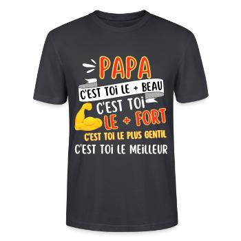 Le plus fort Papa Le meilleur Papa - T-shirt bio CRAFTER Stanley Stella Unisexe - bleu gris foncé - Devant - Alina (178cm) & Michal (187cm)