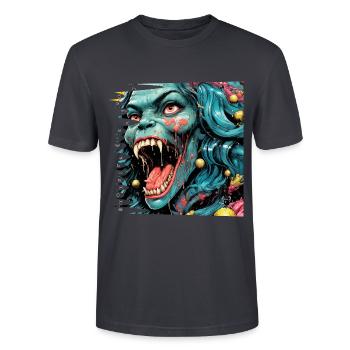 monstre #054 Croque-mitaine - T-shirt bio CRAFTER Stanley Stella Unisexe - bleu gris foncé - Devant - Alina (178cm) & Michal (187cm)