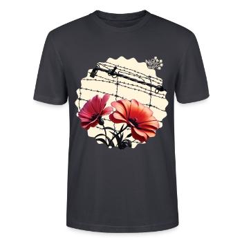 NDDF #05 Blume Freiheit! - Stanley/Stella Unisex Bio-T-Shirt CRAFTER - Dunkles Graublau - Vorne - Alina (178cm) & Michal (187cm)