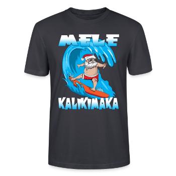 Mele Kalikimaka Weihnachten auf Hawaii Santa Claus - Stanley/Stella Unisex Bio-T-Shirt CRAFTER - Dunkles Graublau - Vorne - Alina (178cm) & Michal (187cm)