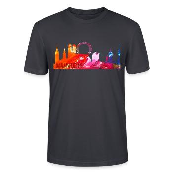 Munich, München Skyline, Bayern, Deutschland - Stanley/Stella Unisex Bio-T-Shirt CRAFTER - Dunkles Graublau - Vorne - Alina (178cm) & Michal (187cm)