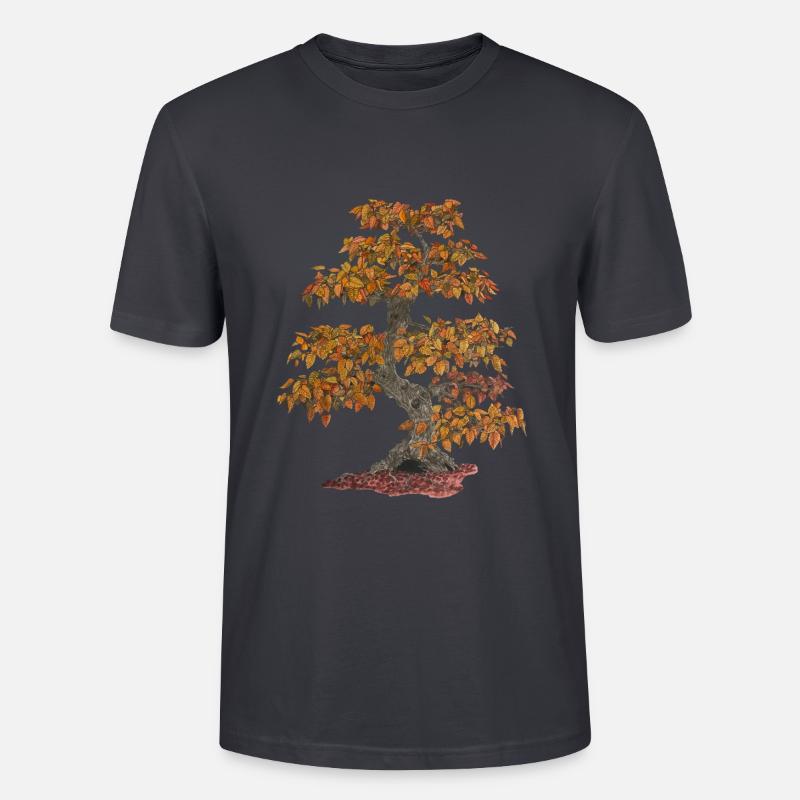 Bonsai Laubbaum mit roten Blättern - Stanley/Stella Unisex Bio-T-Shirt CRAFTER - Dunkles Graublau