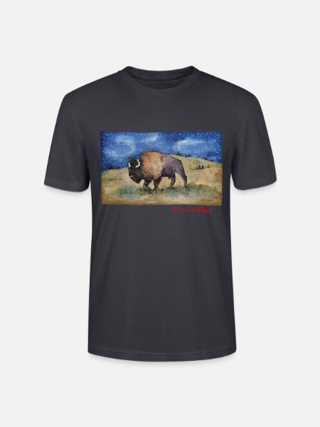 Bison - aquarelle - T-shirt bio CRAFTER Stanley Stella Unisexe - bleu gris foncé