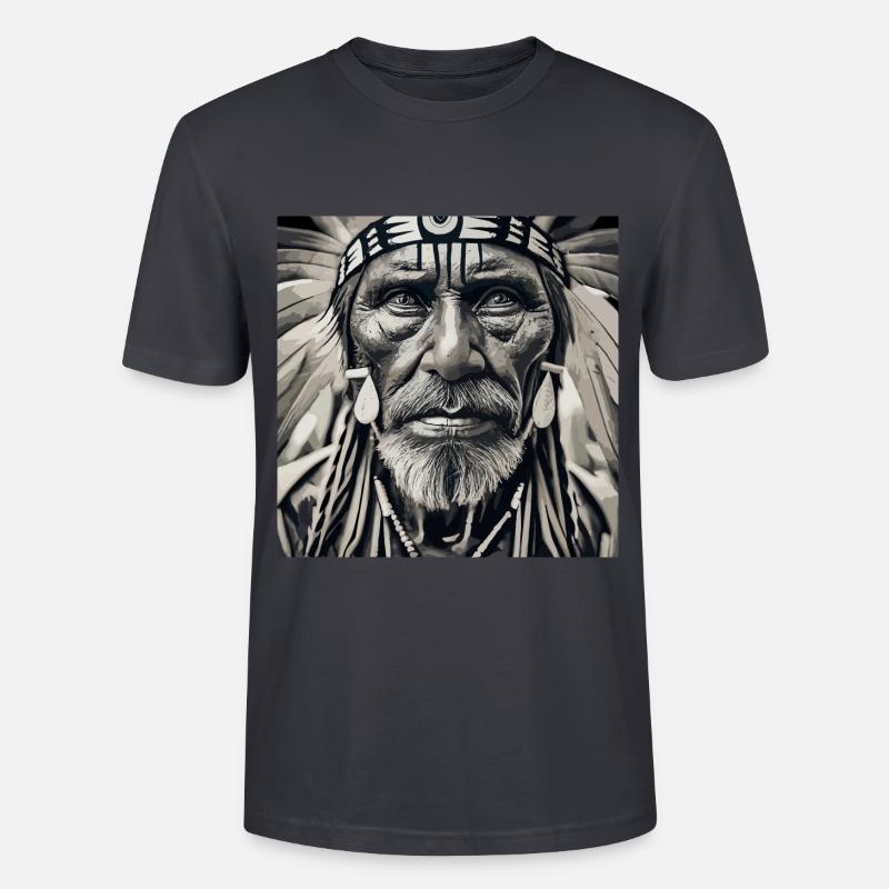 alter Mann mit Federschmuck - Stanley/Stella Unisex Bio-T-Shirt CRAFTER - Dunkles Graublau