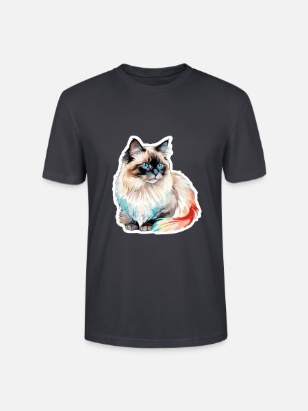 Birmakatze Wasserfarben - Stanley/Stella Unisex Bio-T-Shirt CRAFTER - Dunkles Graublau