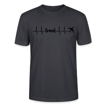 Battement de coeur ECG Voyage, avion (battement de coeur) - T-shirt bio CRAFTER Stanley Stella Unisexe - bleu gris foncé - Devant - Alina (178cm) & Michal (187cm)