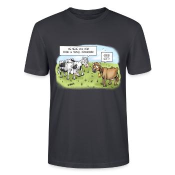 Work & Travel Kühe - Stanley/Stella Unisex Bio-T-Shirt CRAFTER - Dunkles Graublau - Vorne - Alina (178cm) & Michal (187cm)