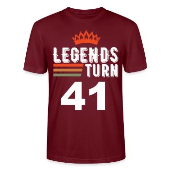 Legends turn 41, 41 birthday - Stanley/Stella CRAFTER Unisex Organic T-Shirt - burgundy - Front - Alina (178cm) & Michal (187cm)