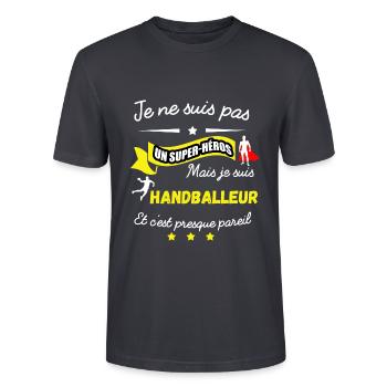 pas superhéros mais HANDBALLEUR - T-shirt bio CRAFTER Stanley Stella Unisexe - bleu gris foncé - Devant - Alina (178cm) & Michal (187cm)